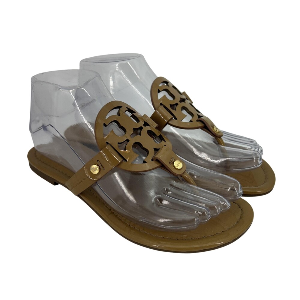 Tory Burch Sandals Shoes Womens Size 6 Miller Logo Thong Flat Patent Leather